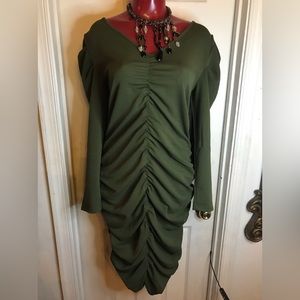 NEW ABSOLUTELY IT!! RUCHED OLIVE GREEN BODYCON DRESS -PLUS SIZE 1X- L/S